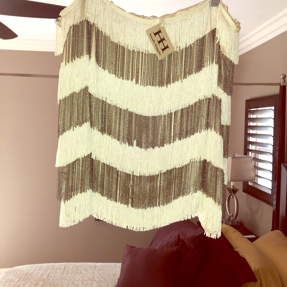 Bronze and cream fringe skirt